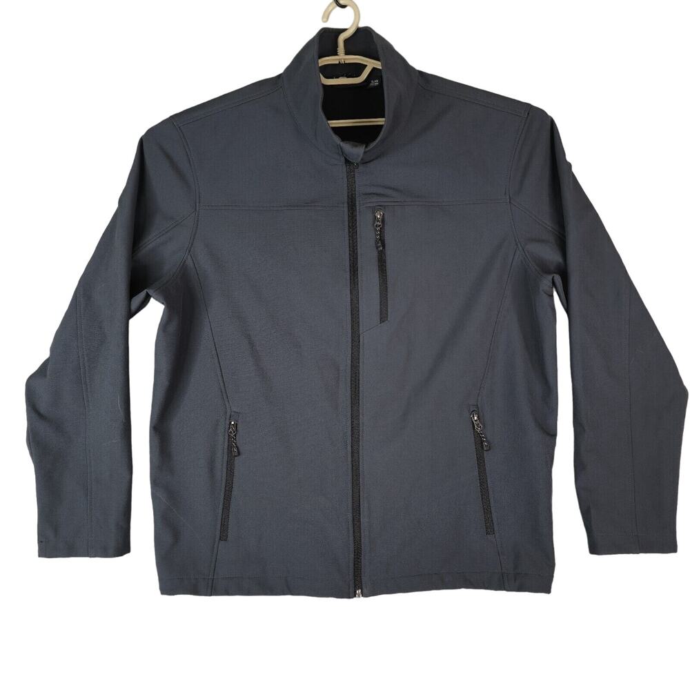 Swiss Tech Jacket Mens XL Gray Black Full Zip Soft Shell Windproof Fleece Lined